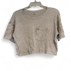 Y2K Hollister Gray Vintage Look Crop top w/ Embellished Tribal Sleeve Size Small